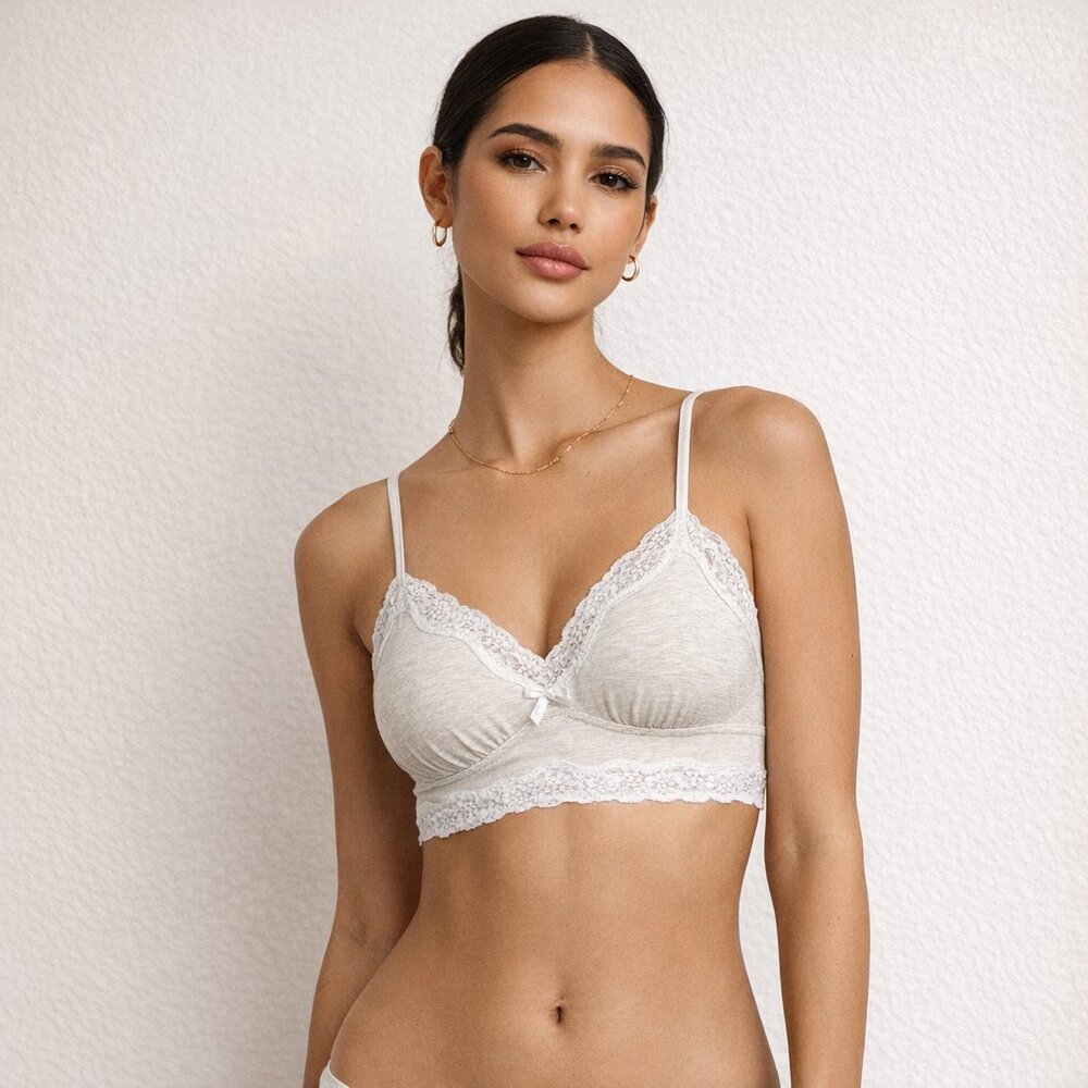 Vintage Aerie coquette push up longline bralette Romantic lace trim and bow xs